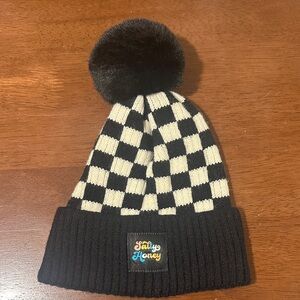 Salty Honey Black and White Checkered Pom-Pom Beanie